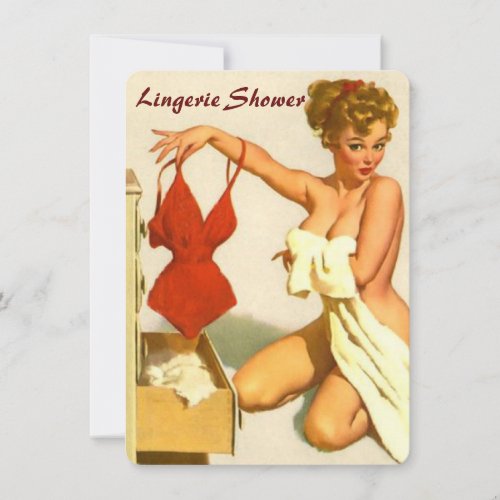 Funny retro pin up lingerie shower invitation