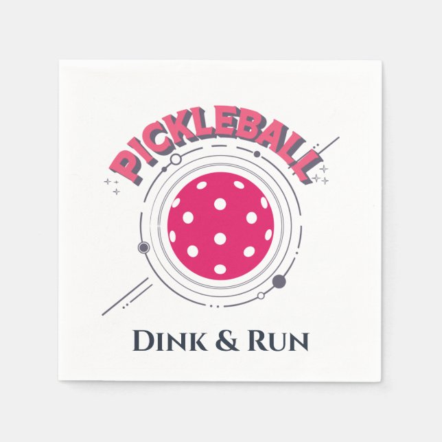 Funny Retro Pink Dink & Run Pickleball Napkins (Front)