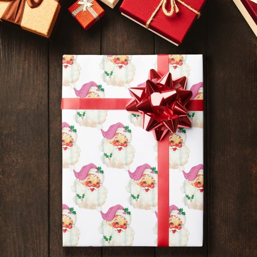Funny Retro Pink Santa Claus Face Christmas gift Wrapping Paper