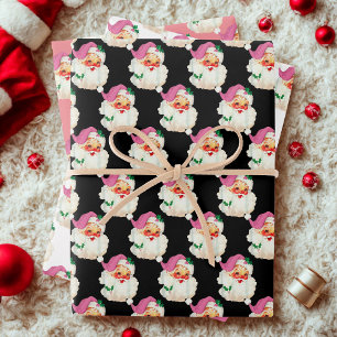 Funny Retro Pink Santa Claus Face Christmas gift Wrapping Paper Sheets