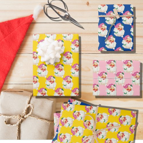 Funny Retro Pink Santa Claus Face Christmas gift Wrapping Paper Sheets