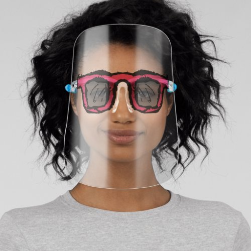 Funny Retro Pink Sunglasses Illustration Safety Face Shield