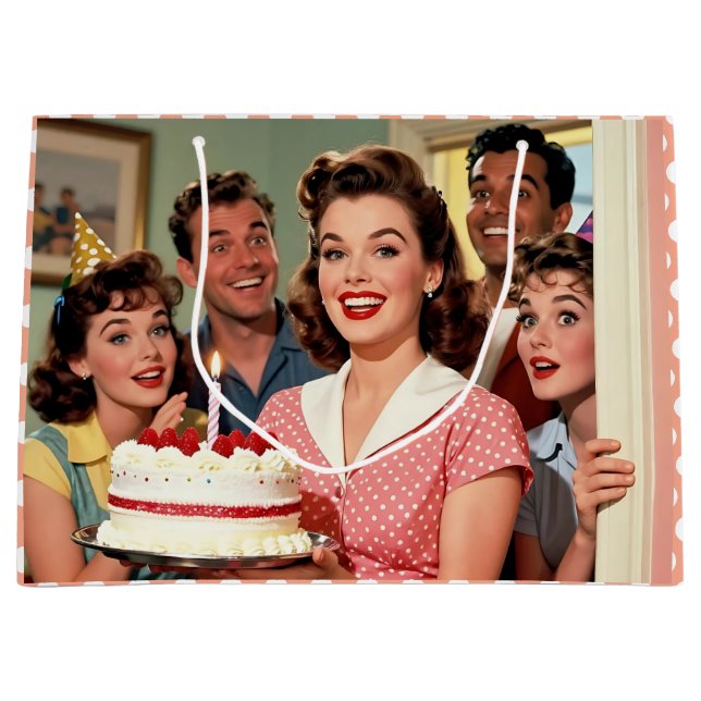 Funny Retro Pop Art Birthday Party Surprise Large Gift Bag (Front)