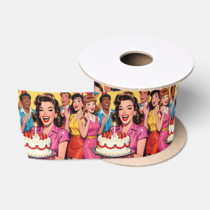 Funny Retro Pop Art Birthday Party Surprise Satin Ribbon