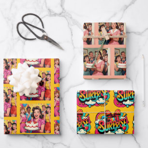 Funny Retro Pop Art Birthday Party Surprise Wrapping Paper Sheets