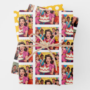 Funny Retro Pop Art Birthday Party Surprise Wrapping Paper Sheets
