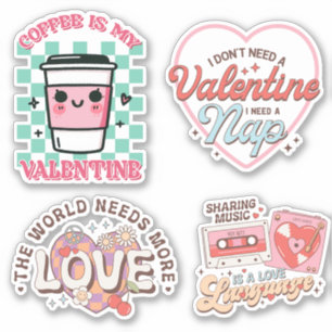 Funny retro quotes Valentine's day sticker pack
