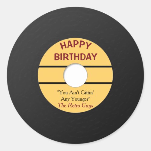 Funny Retro Record Birthday Classic Round Sticker