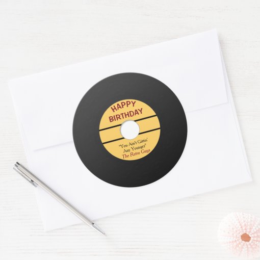 Funny Retro Record Birthday Classic Round Sticker | Zazzle