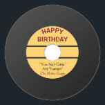 Funny Retro Record Birthday Classic Round Sticker<br><div class="desc">This is a perfect sticker to help celebrate the birthday of that certain person who's a bit "over the hill". The image is of a vinyl Top 40 record with a gold label. On the label is your custom text in red and black in three easy to customize fields. Make...</div>