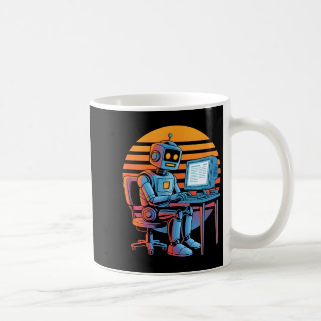 Funny retro robot coding computer screen Funny ret Coffee Mug (Right)