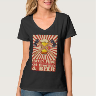 Funny Retro Safety First Axe Throwing and Beer Vik T-Shirt