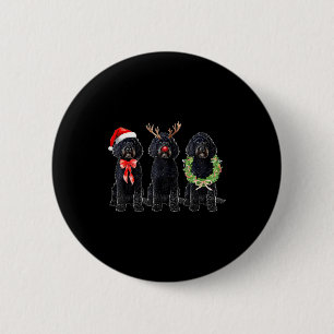 Funny Retro Santa Black Goldendoodle Dog Reindeer Button