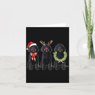 Funny Retro Santa Black Goldendoodle Dog Reindeer Card