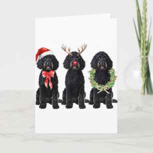 Funny Retro Santa Black Goldendoodle Dog Reindeer Card