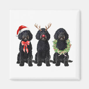Funny Retro Santa Black Goldendoodle Dog Reindeer Magnet