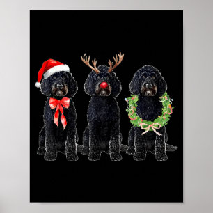 Funny Retro Santa Black Goldendoodle Dog Reindeer Poster