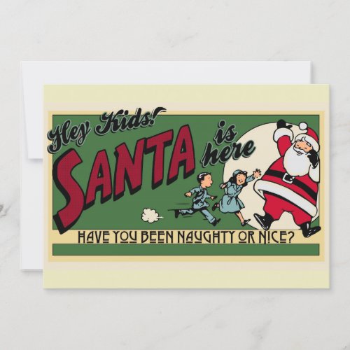 Funny Retro Santa Cartoon Naughty or Nice Flat Holiday Card