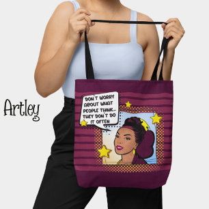 Funny Retro Sarcastic Quote Pop Art Girl Purple Tote Bag