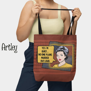 Funny Retro Sarcastic Quote Pop Art Girl Red Tote Bag