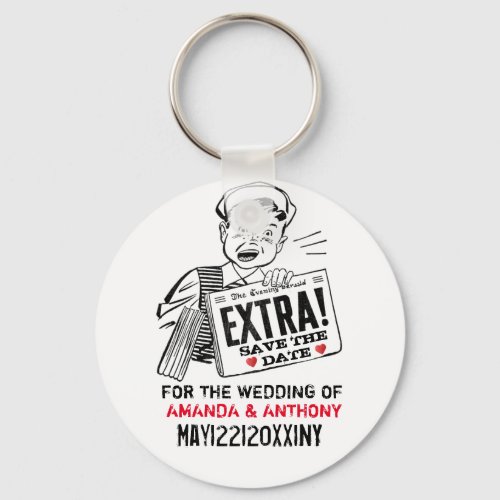 Funny retro save the date keychain