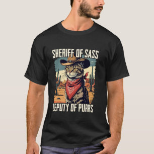 Funny Retro Sheriff Cat Meme Vintage Cowboy Women  T-Shirt