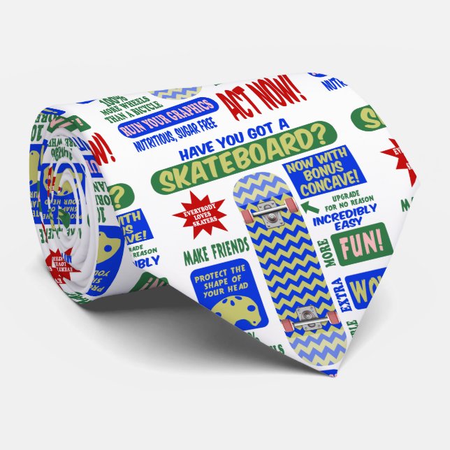 Funny retro skateboard poster neck tie (Rolled)