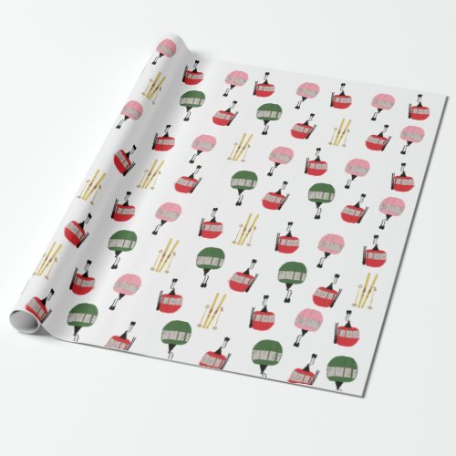 Funny Retro Ski Lift Gondola Winter Skiing Skiers Wrapping Paper