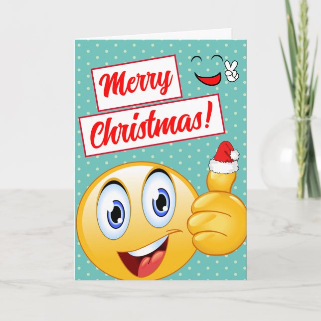 Funny Retro Smile Face Thumbs Up Merry Christmas Holiday Card (Front)