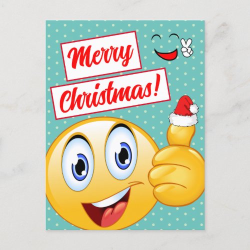 Funny Retro Smile Face Thumbs Up Merry Christmas Holiday Postcard