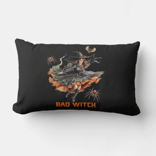 Funny retro spooky Halloween cute bad basic witch Lumbar Pillow