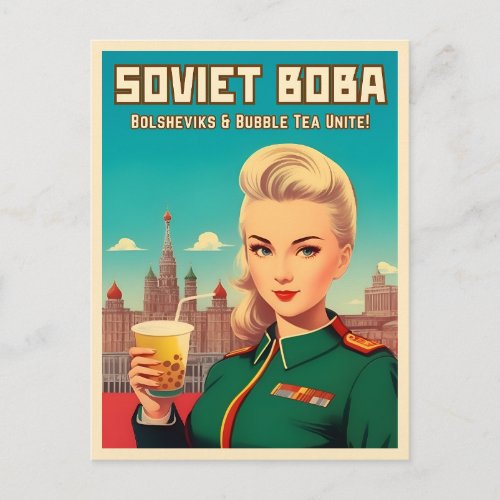 Funny Retro Style Soviet USSR Boba Tea Humor Postcard