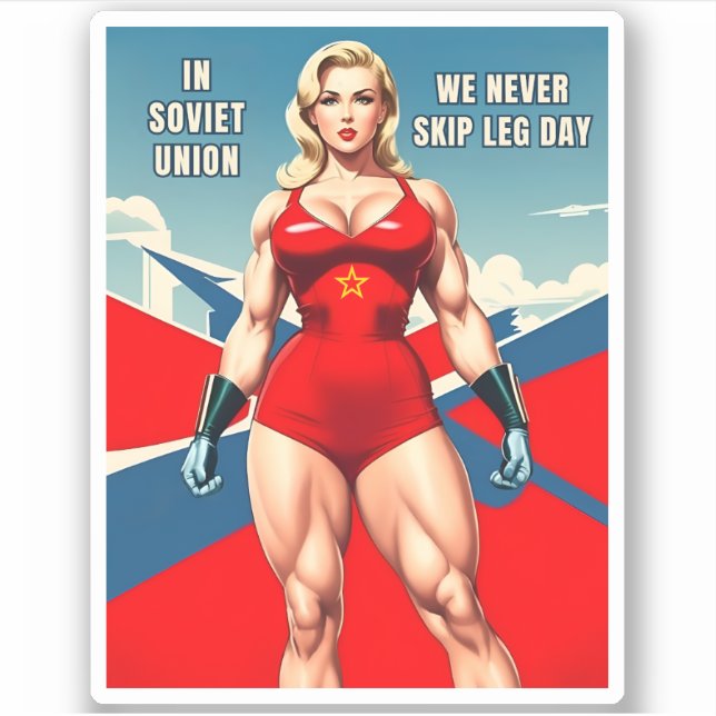 Funny Retro Style Soviet USSR Gym Muscle Humor Sticker (Front)