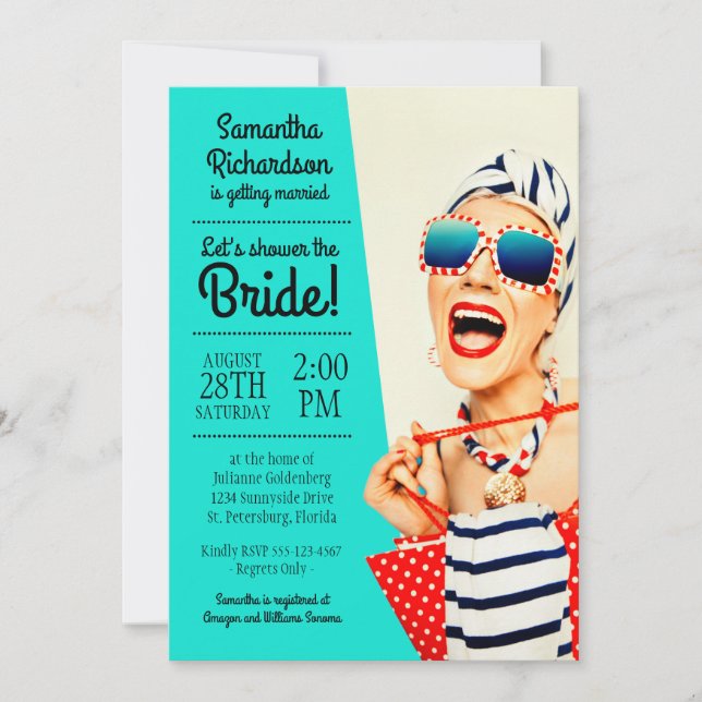 Funny Retro Stylish Beach Lady Bridal Shower Invitation (Front)