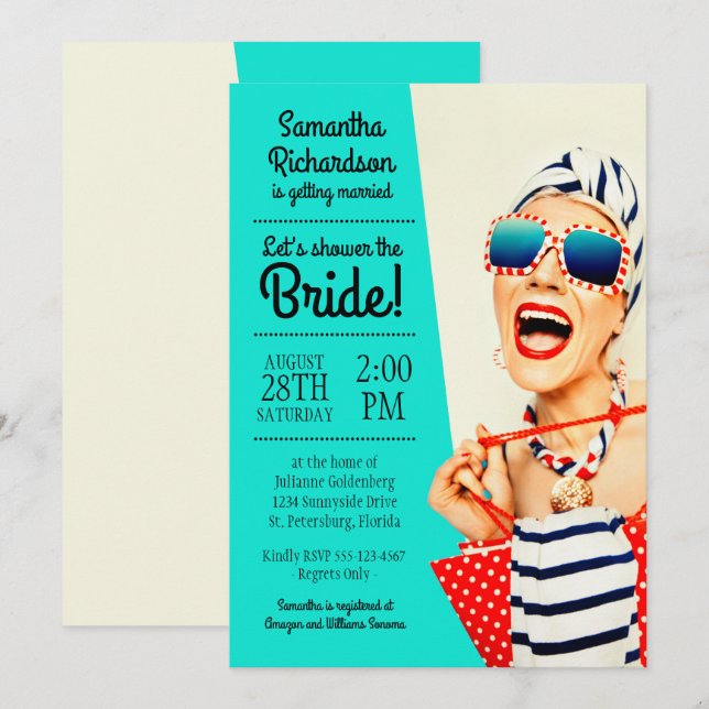 Funny Retro Stylish Beach Lady Bridal Shower Invitation (Front/Back)