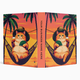 Funny Retro Summer Cat Vacation 3 Ring Binder
