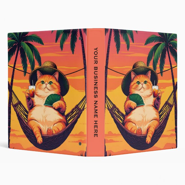 Funny Retro Summer Cat Vacation 3 Ring Binder (Background)