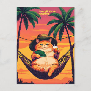 Funny Retro Summer Cat Vacation Announcement Postcard
