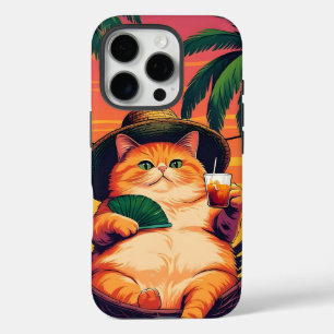Funny Retro Summer Cat Vacation iPhone 16 Pro Case