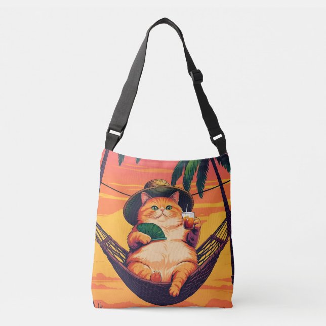 Funny Retro Summer Cat Vacation Crossbody Bag (Front)