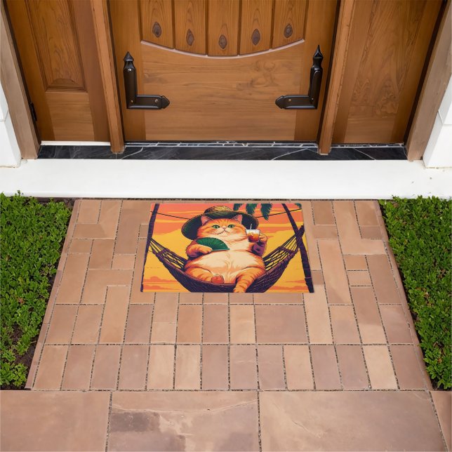 Funny Retro Summer Cat Vacation Doormat (Outdoor)