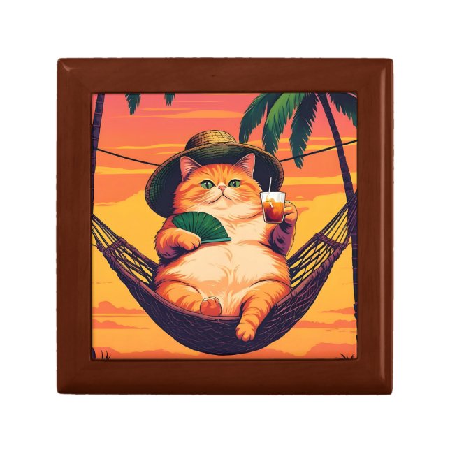 Funny Retro Summer Cat Vacation Gift Box (Front)