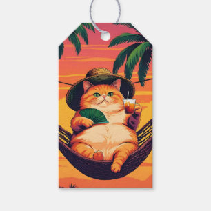 Funny Retro Summer Cat Vacation Gift Tags