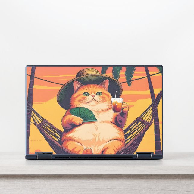 Funny Retro Summer Cat Vacation HP Laptop Skin (Front)