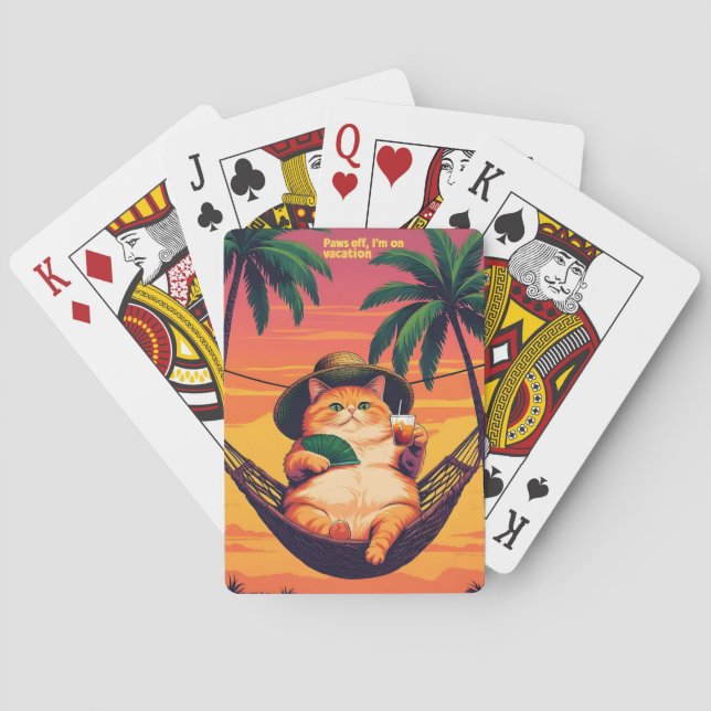 Funny Retro Summer Cat Vacation Poker Cards (Back)