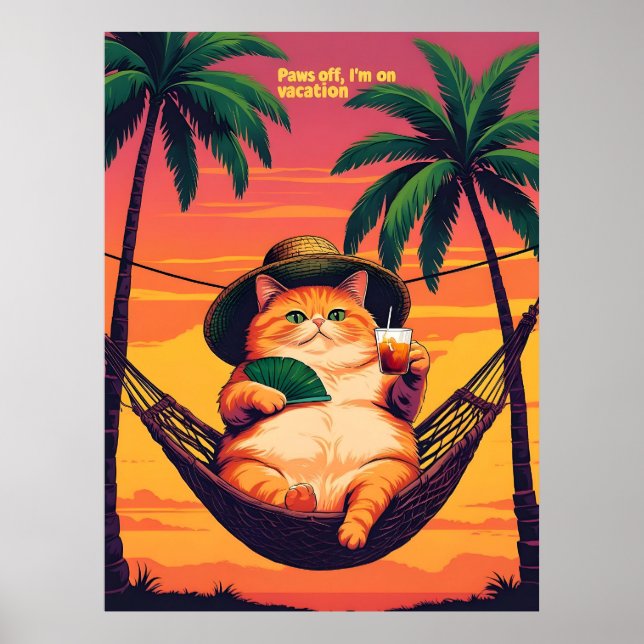 Funny Retro Summer Cat Vacation Poster (Front)