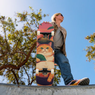 Funny Retro Summer Cat Vacation Skateboard
