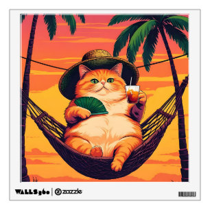 Funny Retro Summer Cat Vacation Wall Decal