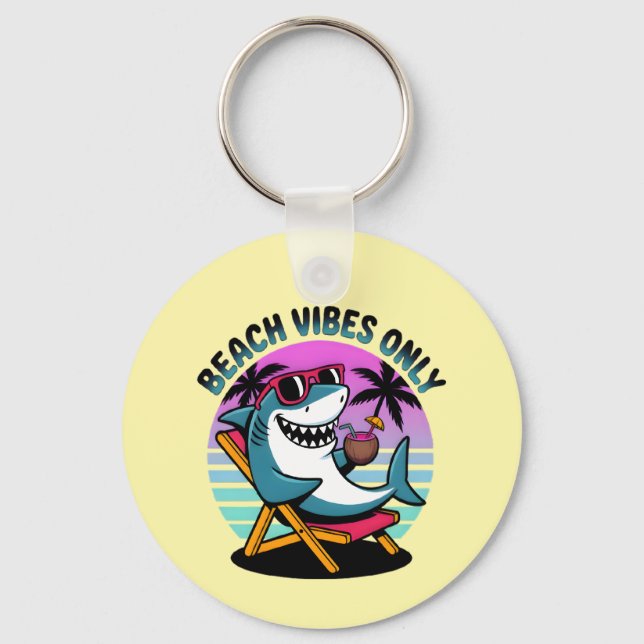 Funny Retro Summer Shark Beach Vibes Only Keychain (Front)