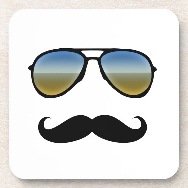 Funny Retro Sunglasses with Moustache Beverage Coaster (Front)